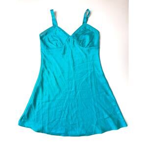 Whispers Vintage 90's Blue Teal Satin Strappy Mini Slip Dress Women's small